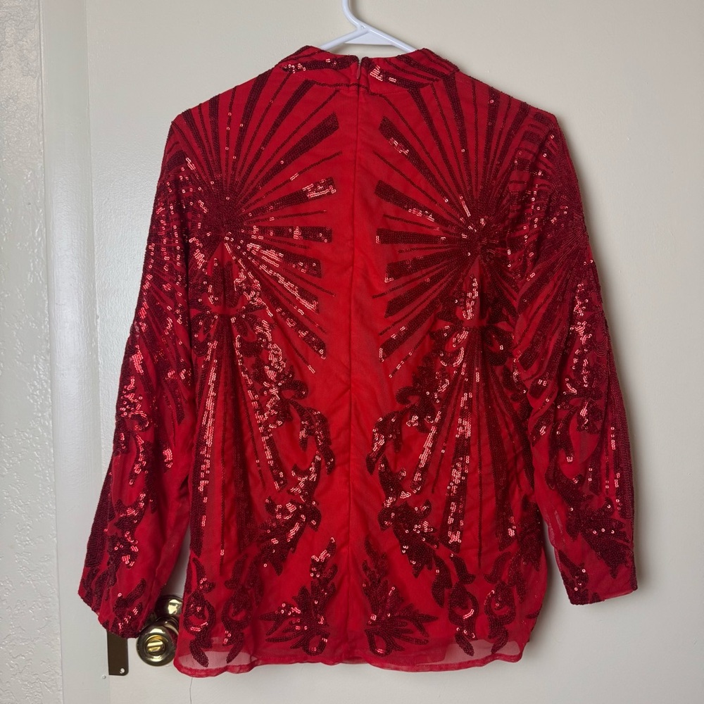 Boston Proper Red Sequin Long Sleeve Top Size L - Picture 5 of 7